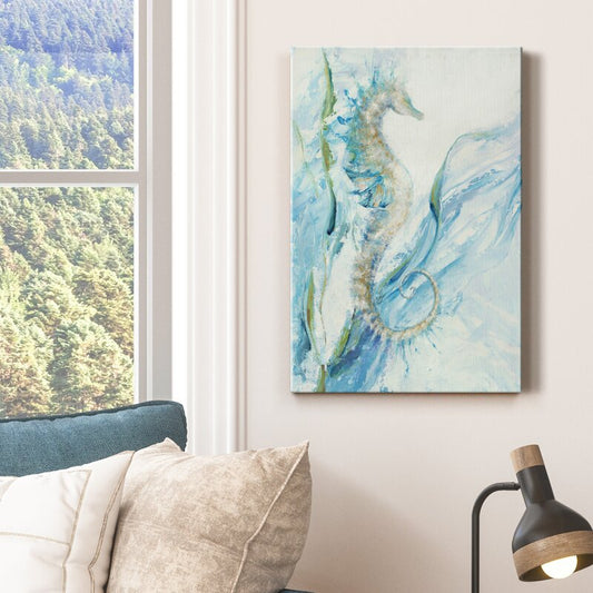 Elegant Seahorse Oil Painting with Serene Oceanic Hues