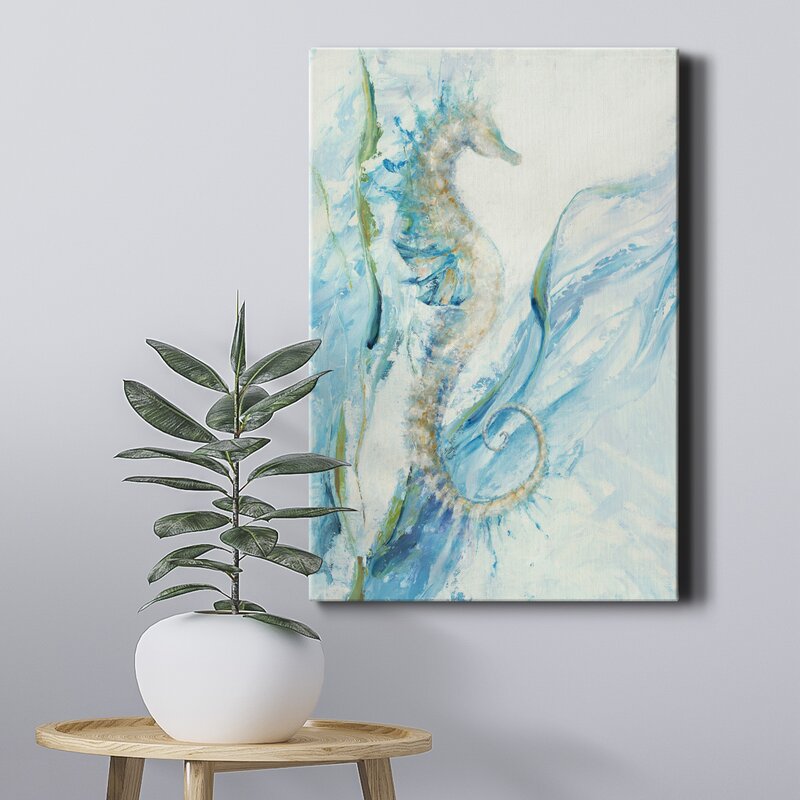 Elegant Seahorse Oil Painting with Serene Oceanic Hues