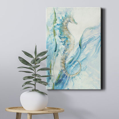 Elegant Seahorse Oil Painting with Serene Oceanic Hues