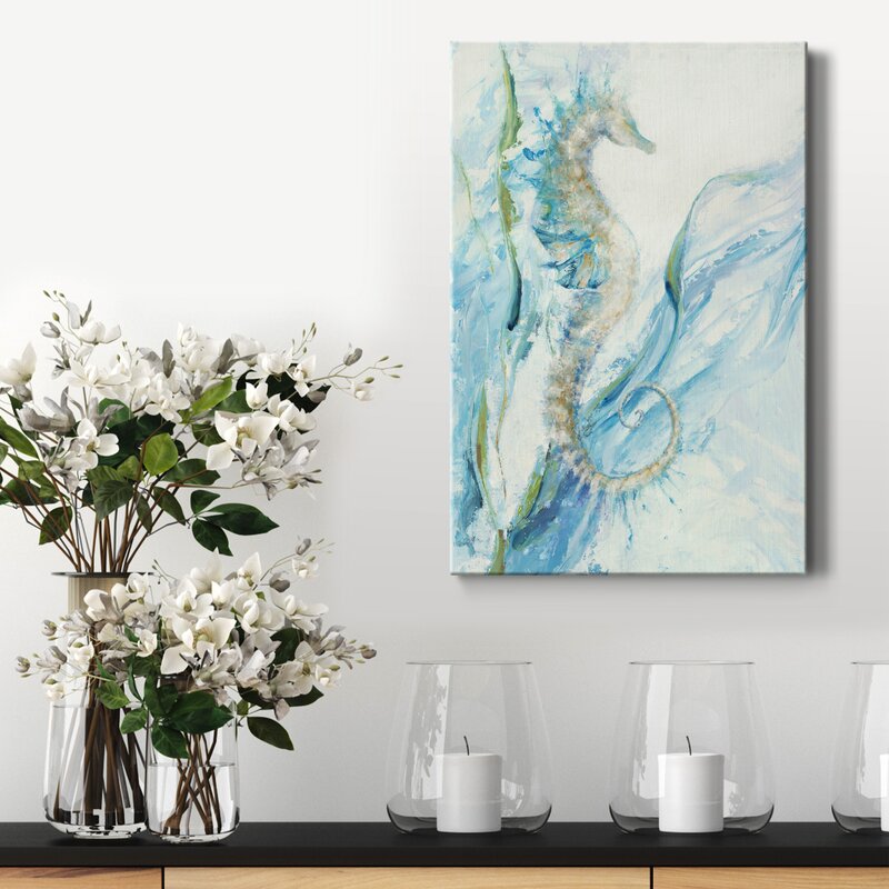 Elegant Seahorse Oil Painting with Serene Oceanic Hues
