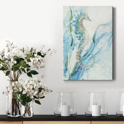 Elegant Seahorse Oil Painting with Serene Oceanic Hues