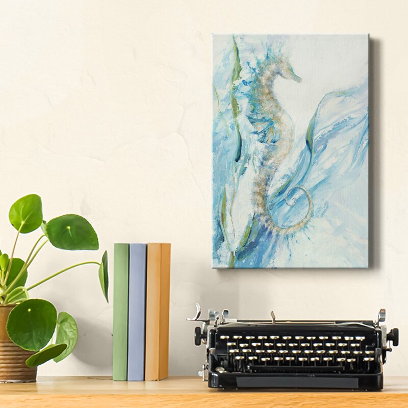 Elegant Seahorse Oil Painting with Serene Oceanic Hues
