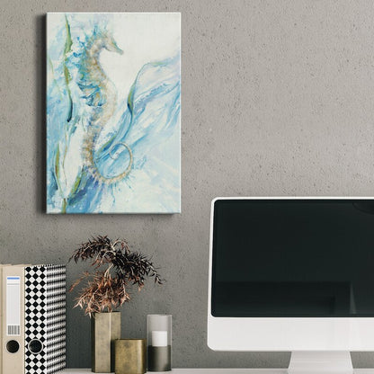 Elegant Seahorse Oil Painting with Serene Oceanic Hues