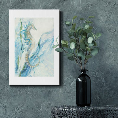 Elegant Seahorse Oil Painting with Serene Oceanic Hues