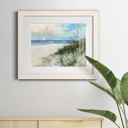 Serene Oak Island Sunrise Coastal Oil Painting with Sailboat and Beach Scene