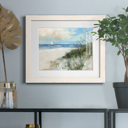Serene Oak Island Sunrise Coastal Oil Painting with Sailboat and Beach Scene