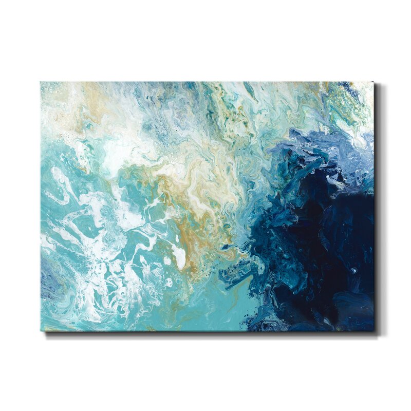 Serene Ocean Waves: Abstract Blue and Teal Oil Painting for Coastal Decor