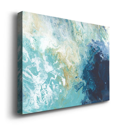 Serene Ocean Waves: Abstract Blue and Teal Oil Painting for Coastal Decor