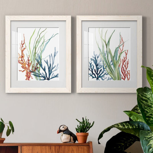 Serene Ocean Garden Art Set - Coastal Inspired Floral Print Pair for Home Decor