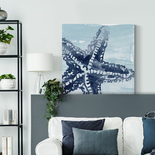 Coastal Serenity: Blue Starfish Oil Painting for Beach-Inspired Decor