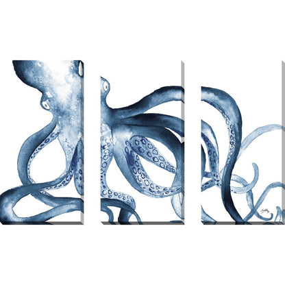 Blue Octopus Art Triptych - Ocean-Inspired Oil Painting Decor