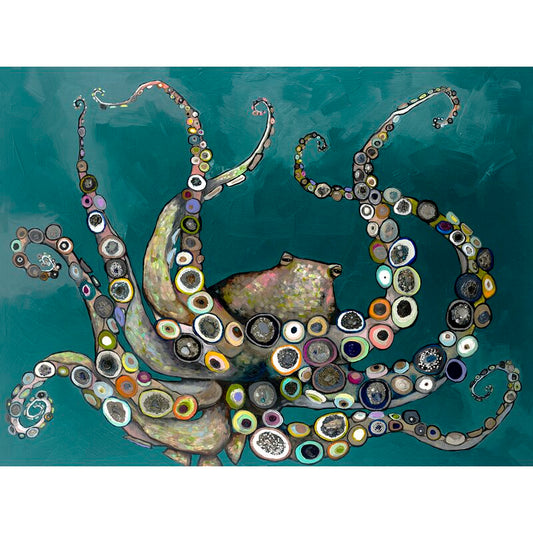 Vibrant Octopus Art in Teal - Modern Oil Painting for Ocean Lovers