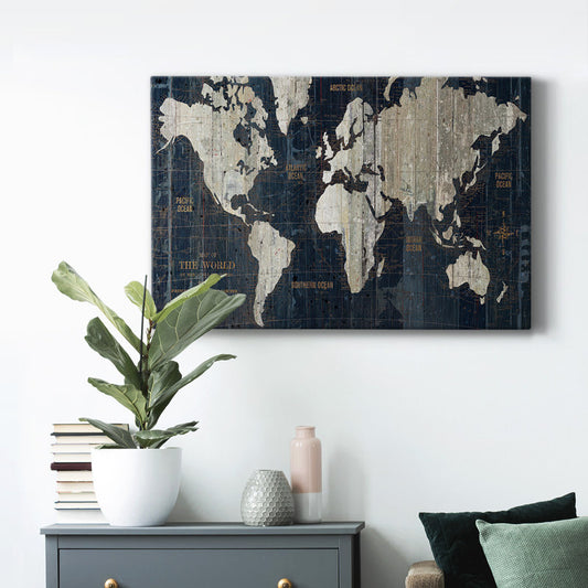Vintage World Map Oil Painting for Home Decor - Coastal and Rustic Wall Art