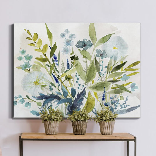 Serene Olive Green Floral Canvas Painting for Tranquil Home Decor