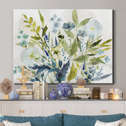 Serene Olive Green Floral Canvas Painting for Tranquil Home Decor