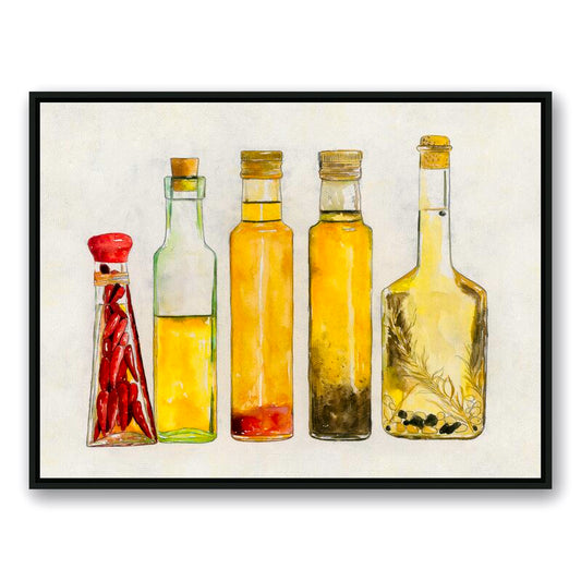 Vibrant Collection of Olive Oil Bottles in Artistic Still Life