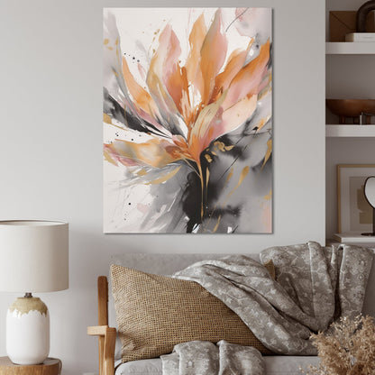 Vibrant Orange and Grey Abstract Floral Oil Painting for Modern Decor