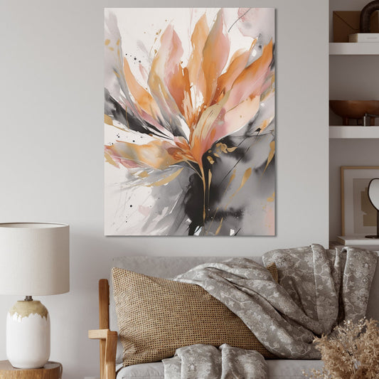 Vibrant Orange and Grey Abstract Floral Oil Painting for Modern Decor