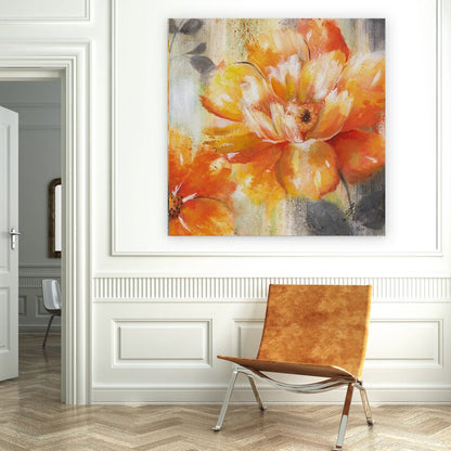 Vibrant Orange Floral Oil Painting for Brightening Home Decor
