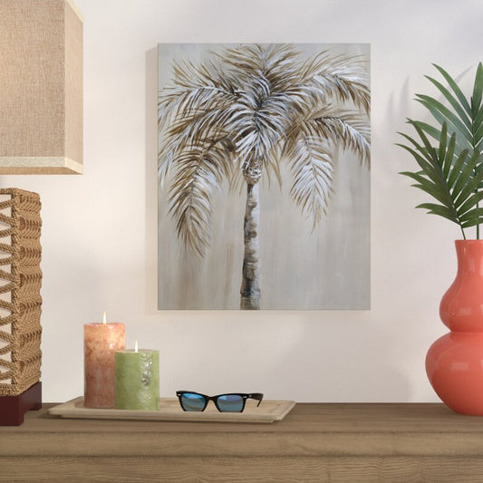 Tropical Palm Tree Oil Painting for Coastal Home Decor