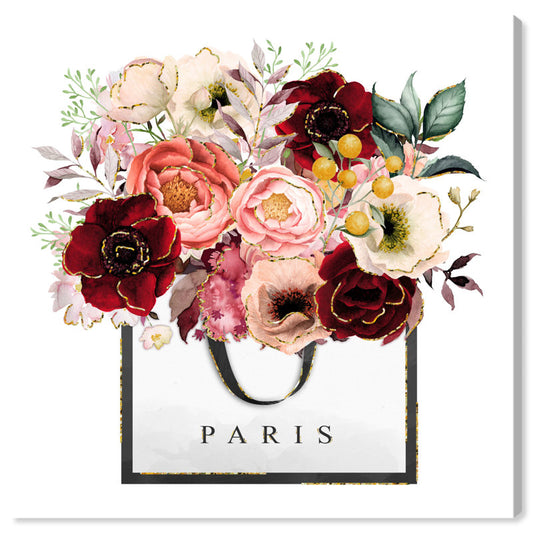 Parisian Floral Elegance: Red and Pink Flower Bouquet in Stylish Bag