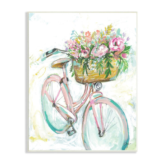 Vibrant Spring Bicycle with Flower Basket Oil Painting for Cozy Home Decor