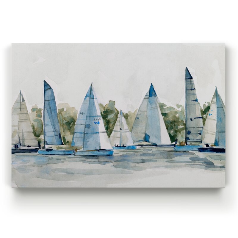 Serene Sailing Scene: Artistic Oil Painting of Colorful Sailboats in Tranquil Waters