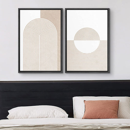 Geometric Spiral Circle Oil Painting Set in Pastel Tan and White Tones