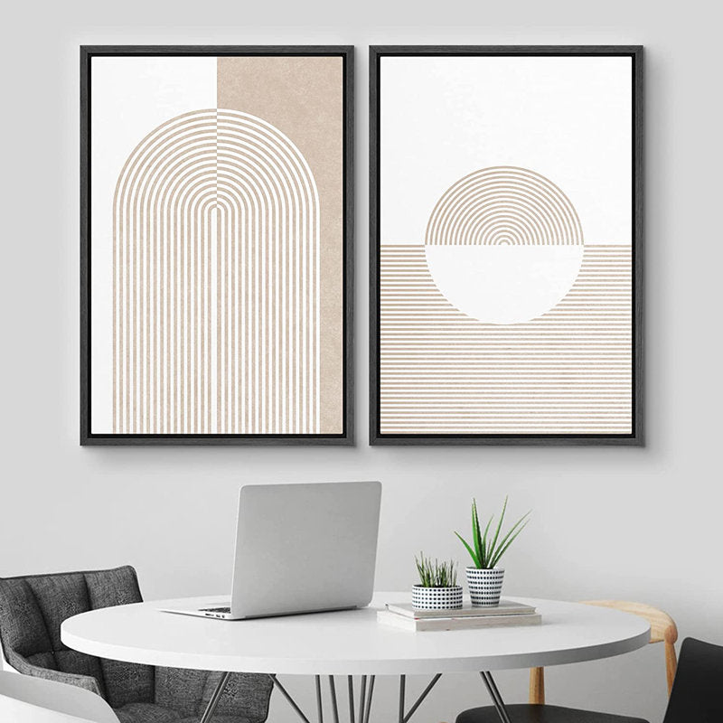 Geometric Spiral Circle Oil Painting Set in Pastel Tan and White Tones