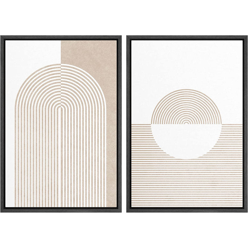 Geometric Spiral Circle Oil Painting Set in Pastel Tan and White Tones