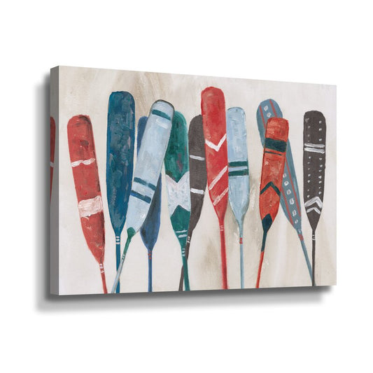 Colorful Paddles Abstract Oil Painting for Nautical Decor
