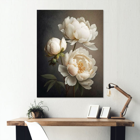 Elegant White Peony Oil Painting for Floral Art Lovers
