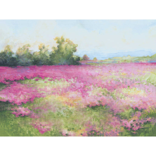 Vibrant Pink and Green Flower Field Landscape Oil Painting for Home Decor
