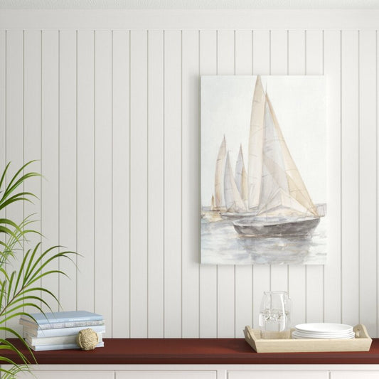Serene Sailboats in Calm Waters - Gorgeous Oil Painting for Nautical Decor