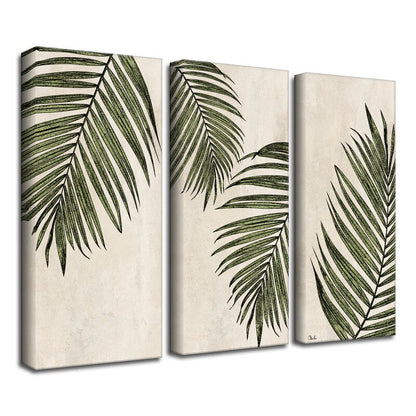 Elegant Green Leaf Triptych Oil Painting for Modern Home D√©cor