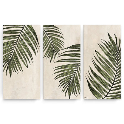 Elegant Green Leaf Triptych Oil Painting for Modern Home D√©cor