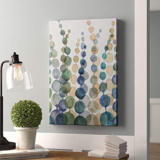 Botanical Abstract Oil Painting - Colorful Circles in Green and Blue