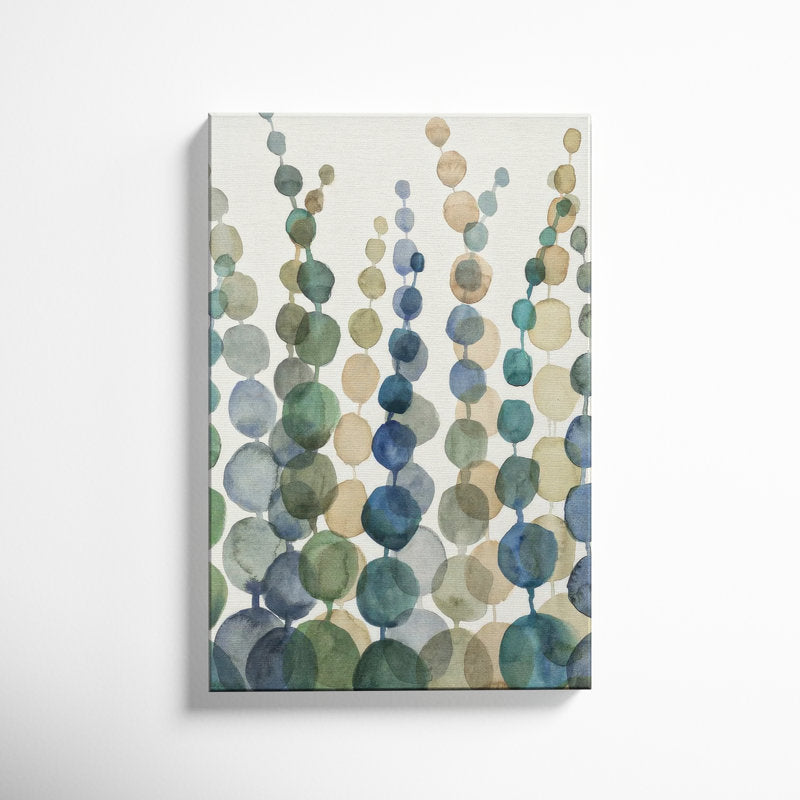 Botanical Abstract Oil Painting - Colorful Circles in Green and Blue