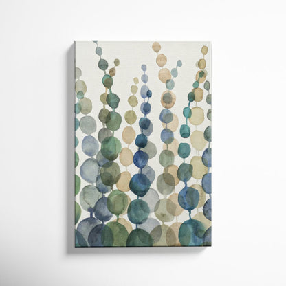 Botanical Abstract Oil Painting - Colorful Circles in Green and Blue