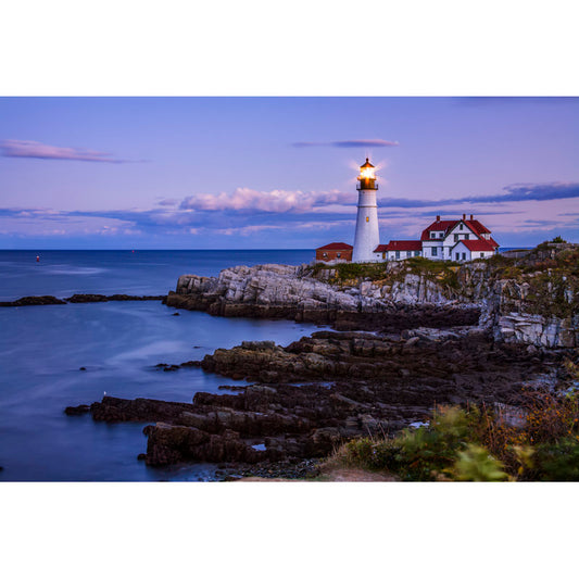 Portland Head Lighthouse at Night - Serene Coastal Oil Painting