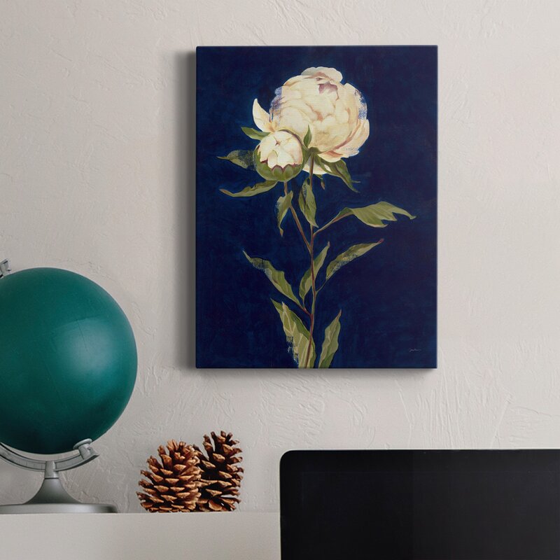 Elegant Peony Flower Oil Painting on Dark Background for Home Decor