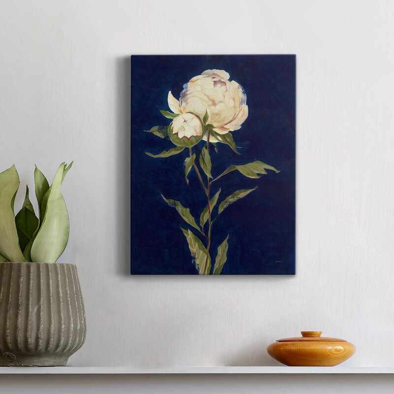 Elegant Peony Flower Oil Painting on Dark Background for Home Decor