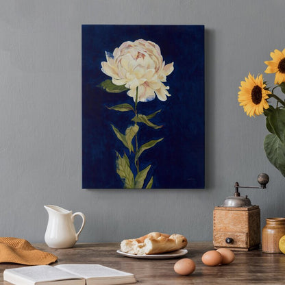 Elegant Peony Flower Oil Painting on Dark Blue Background for Home Decor