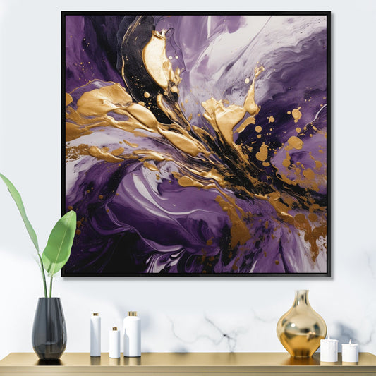 Vibrant Purple and Gold Abstract Oil Painting for Elegant Home Decor