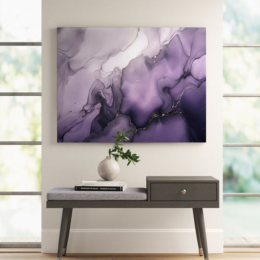 Elegant Purple and Gray Marble Ink Clouds Art Print for Modern Decor