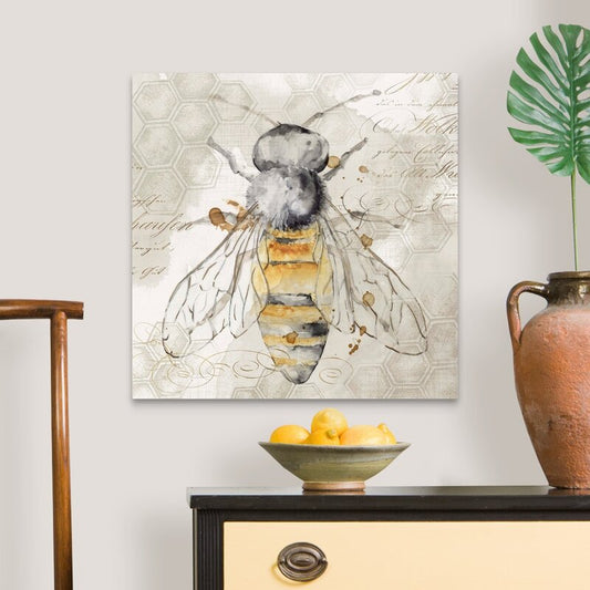 Elegant Bee Art Print with Honeycomb Design