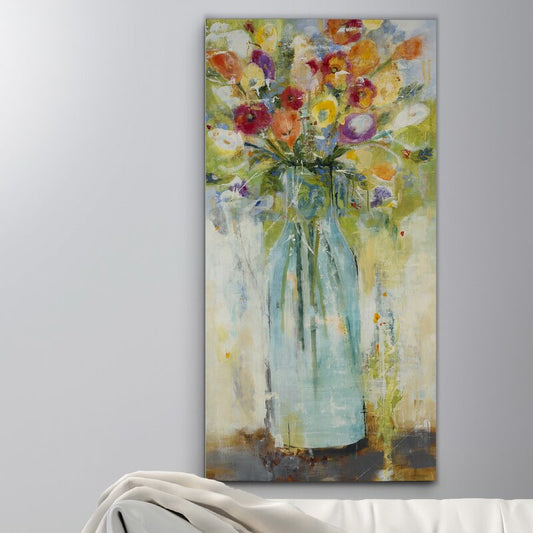 Vibrant Floral Still Life in Blue Vase - Colorful Oil Painting for Home Decor