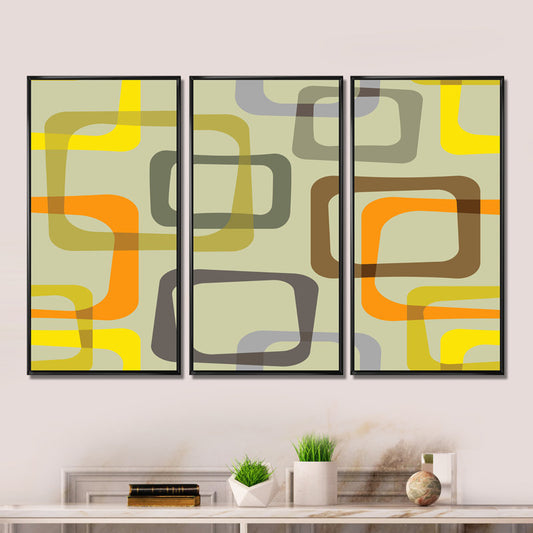 Modern Abstract Retro Square Triptych with Colorful Geometric Design