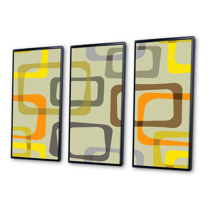Modern Abstract Retro Square Triptych with Colorful Geometric Design