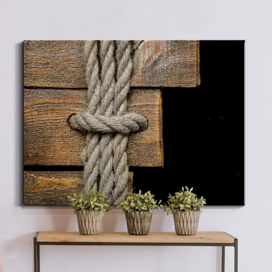Intricate Rope Knot Art on Wood - Modern Oil Painting for Nautical Decor